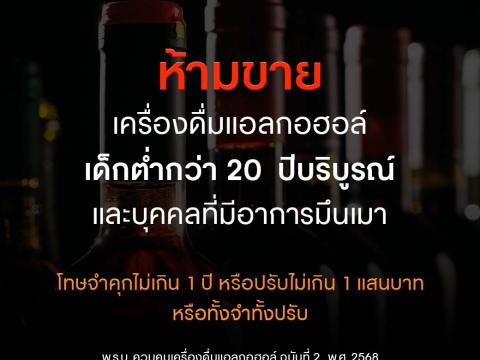 ห้ามจำหน่ายเครื่องดื่มแอลกอฮอล์ให้ผู้ที่มีอายุต่ำกว่า20ปี